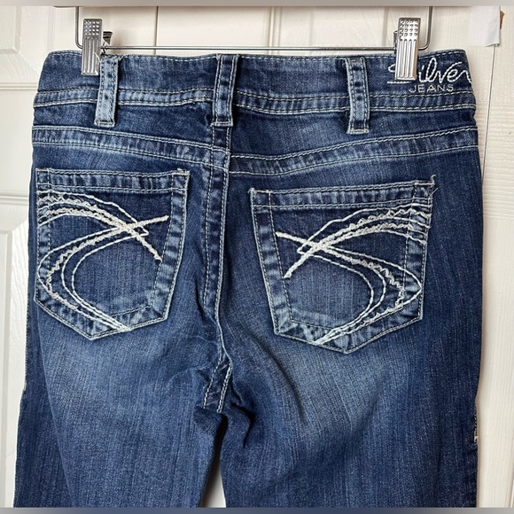 SILVER Jeans Suki Bootcut Jeans Denim Dark Wash Thick White Stitch Mid Rise - Picture 8 of 14